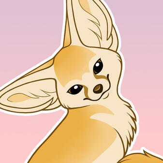 Cute fennec fox looking at you with a soft purple to pink gradient in the background