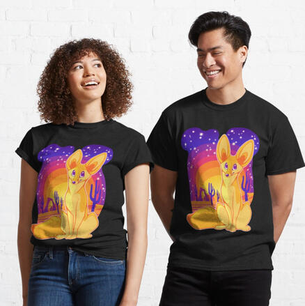 Cute fennec fox looking at you with a soft purple to pink gradient in the background